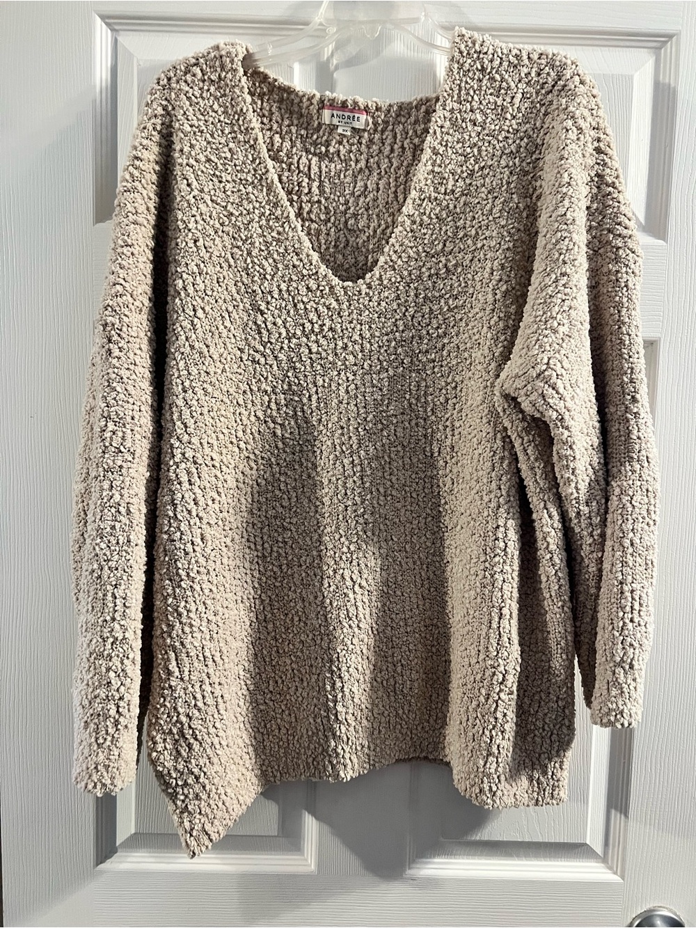ANDREE BY UNIT Taupe Plush V-Neck Women's Sweater